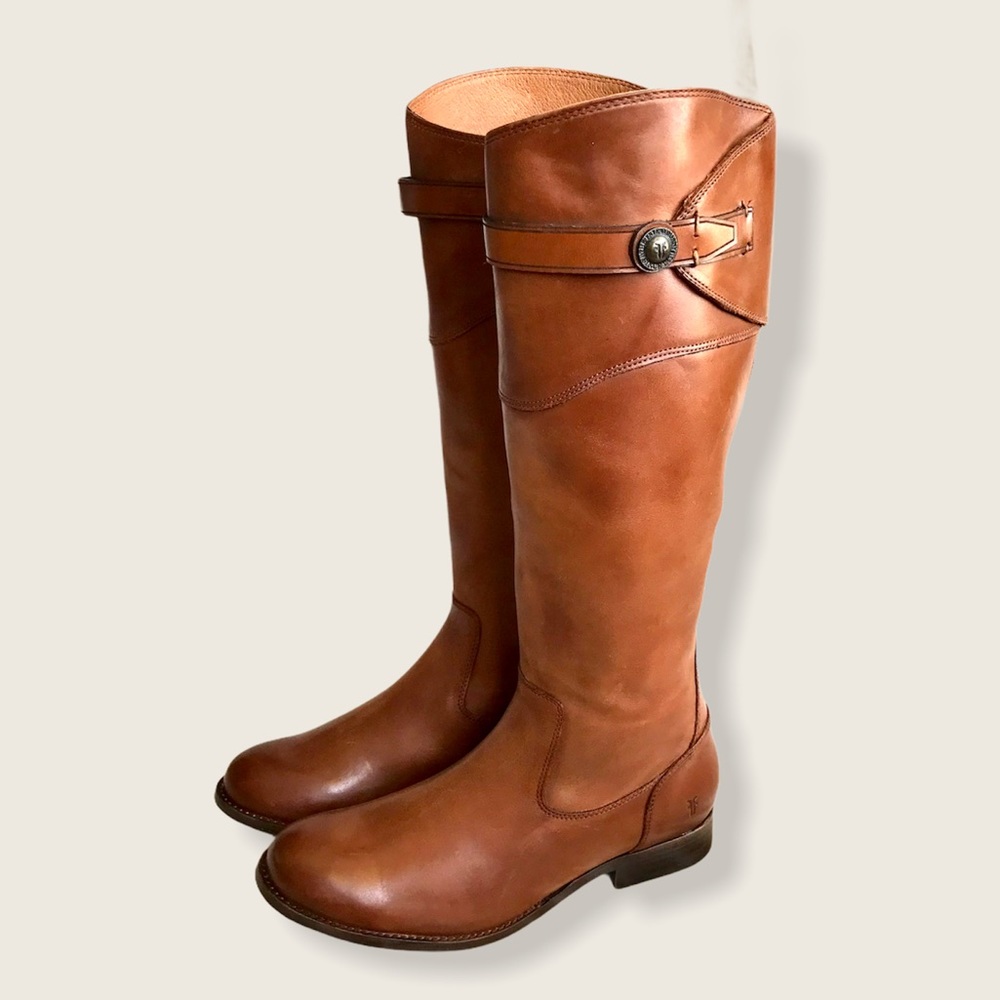 Frye Molly Button Cognac Leather Riding Boots - Picture 6 of 15